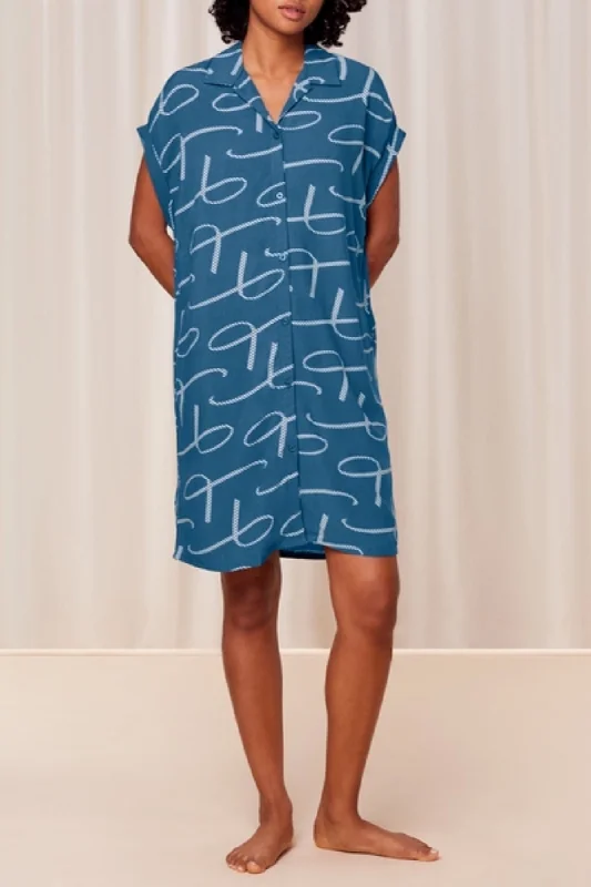 Boyfriend Fit Nightdress in Blue Print