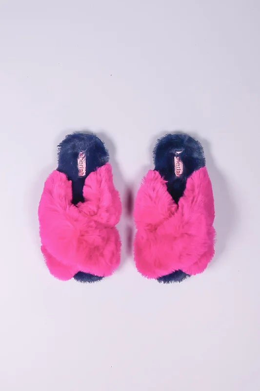 fuschia-faux-fur-contrast-slippers