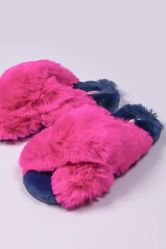 fuschia-faux-fur-contrast-slippers