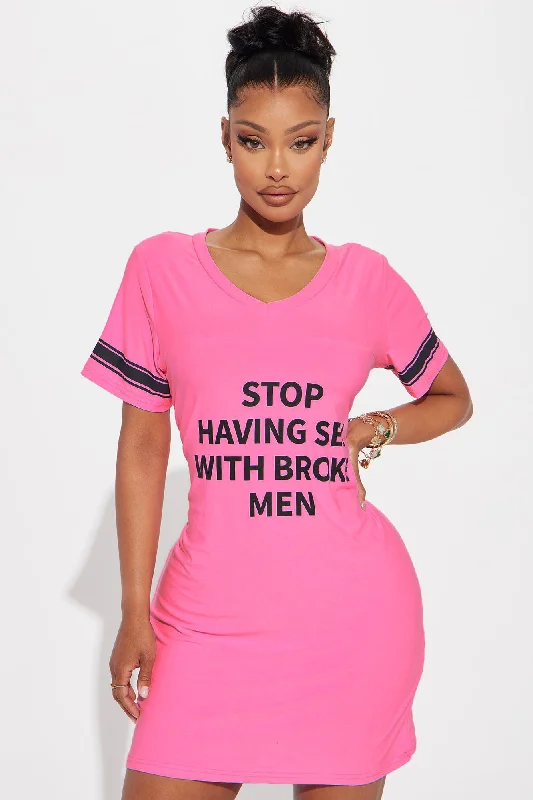 Not With Broke Men PJ Sleep Shirt - Pink