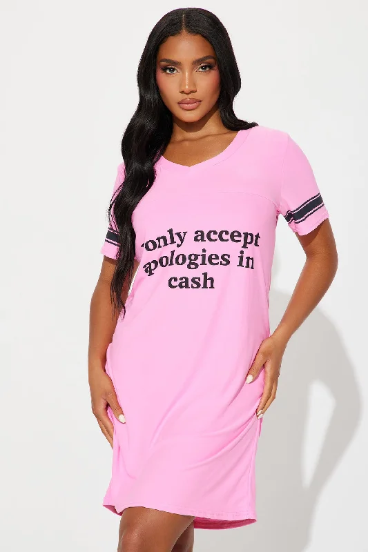 Only Accept Apologies In Cash PJ Sleep Shirt - Pink