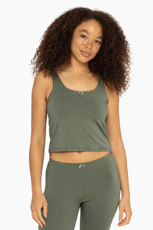 SLEEP JERSEY BOW SLEEP TANK - BASIL