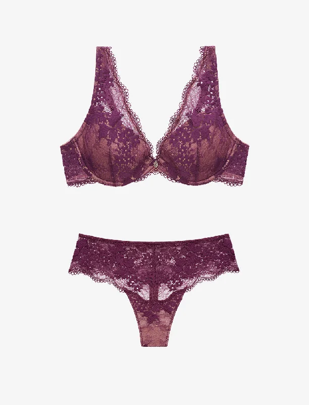 All Day Lace Uplift Plunge  + Thong Set