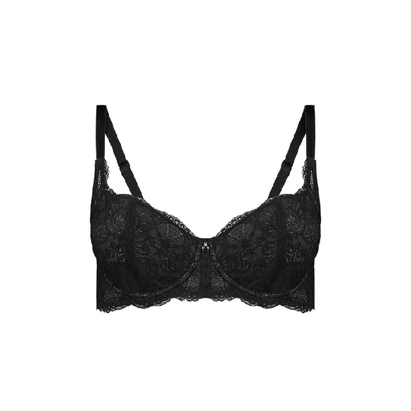 Baroque Lace Padded Balconette Bra - Black