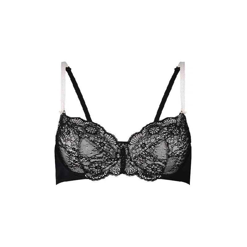 Peony Lace Balconette Bra - Black Heavenly Pink