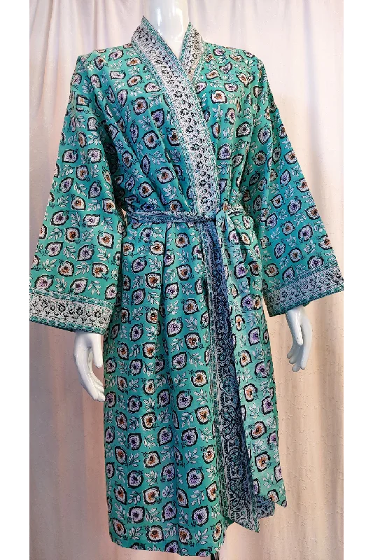 Anokhi Midi Kimono Robe – Turquoise