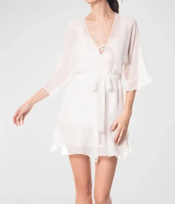 CHRISTINE DESIGNS~ Angel Chiffon sheer mini robe w ruffle sleeve. 100% silk