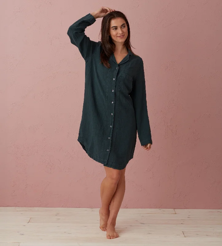 Darkest Spruce Bella 100% Linen Nightshirt