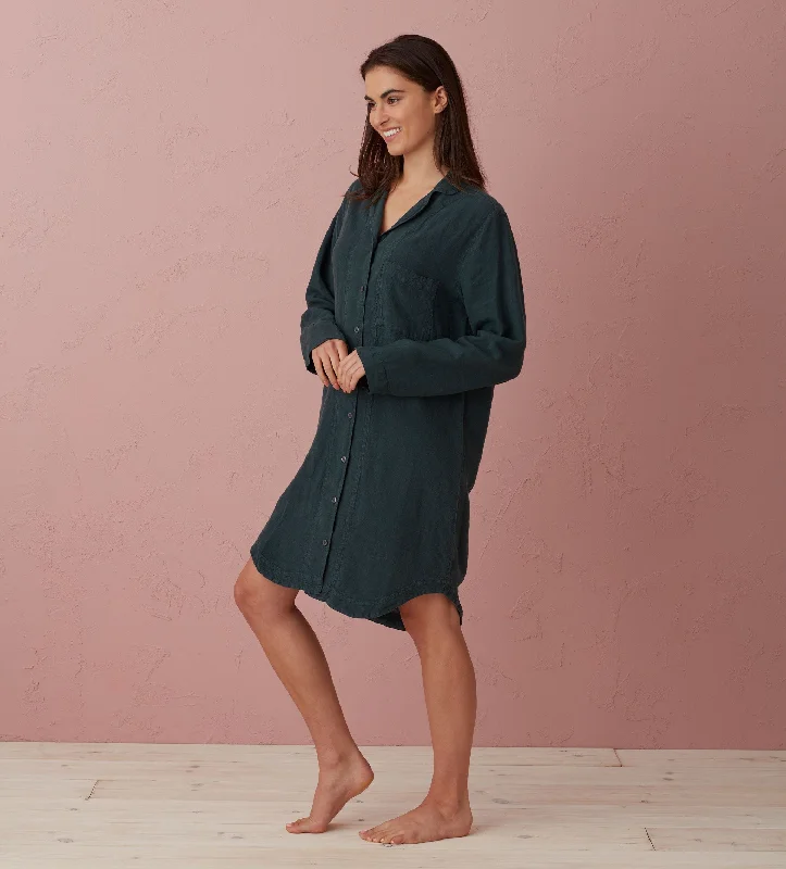 Darkest Spruce Bella 100% Linen Nightshirt