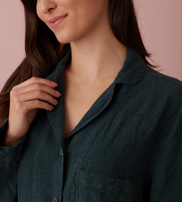 Darkest Spruce Bella 100% Linen Nightshirt