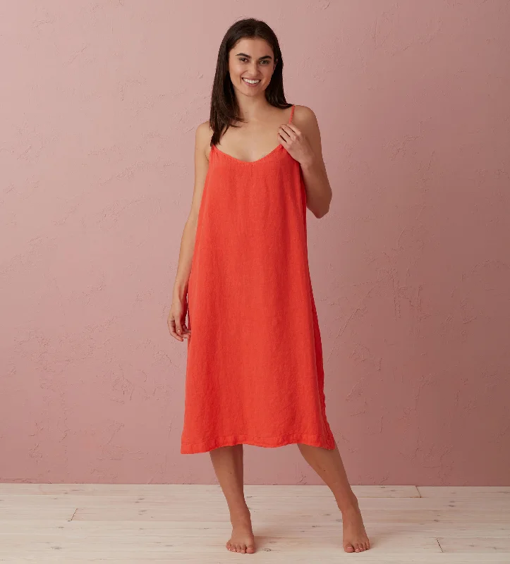 Hot Coral Alice 100% Linen Cami Nightie