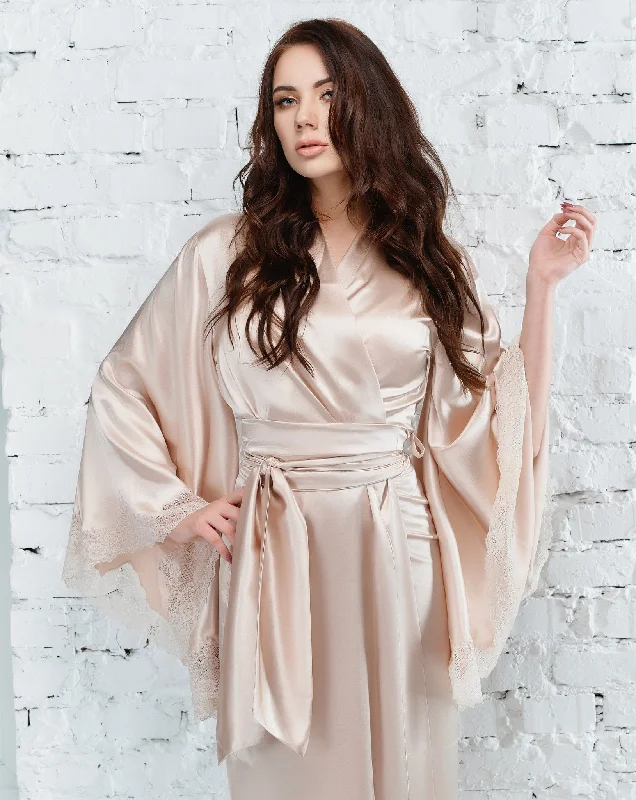 Long Champagne Satin Robe