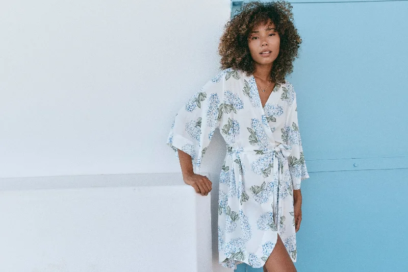 Short Kimono Robe - Hydrangea Blue