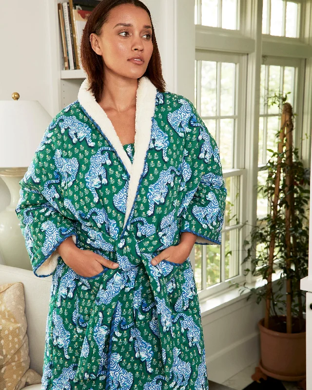 Tiger Queen - Quilted Sherpa Robe - Jade