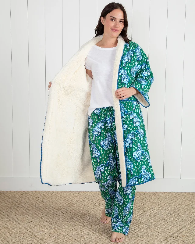 Tiger Queen - Quilted Sherpa Robe - Jade