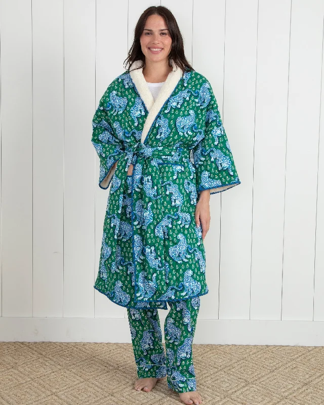 Tiger Queen - Quilted Sherpa Robe - Jade