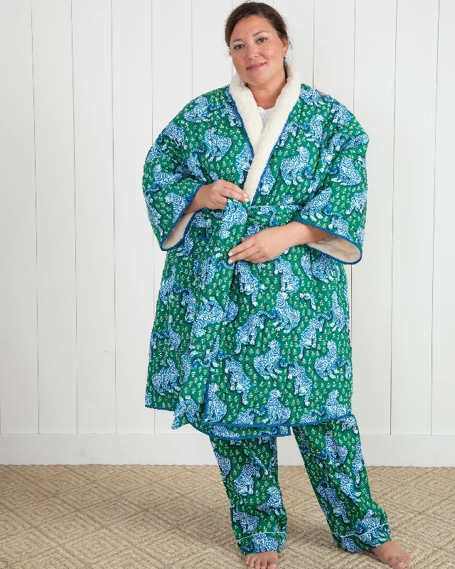 Tiger Queen - Quilted Sherpa Robe - Jade