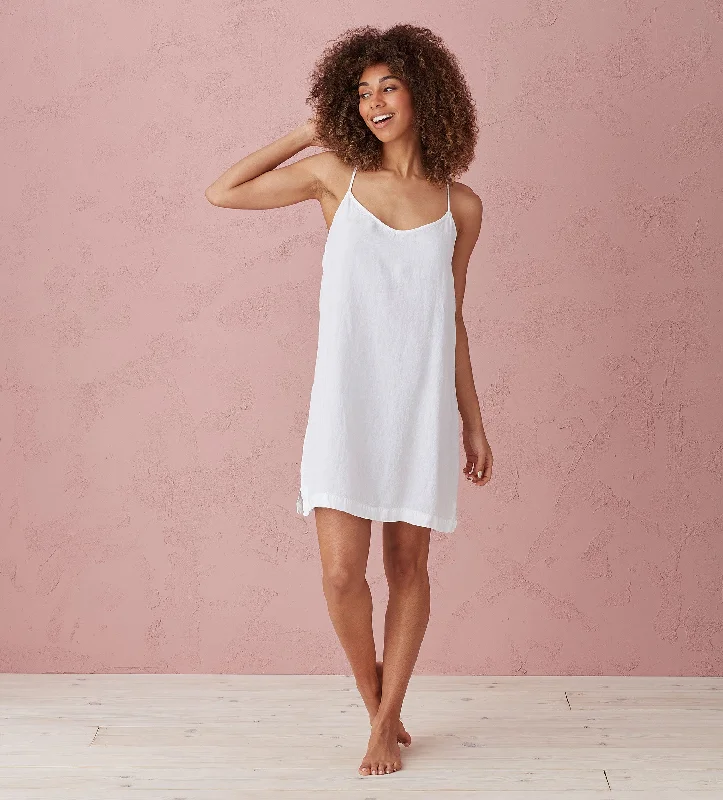 White Delilah 100% Linen Short Cami Nightie