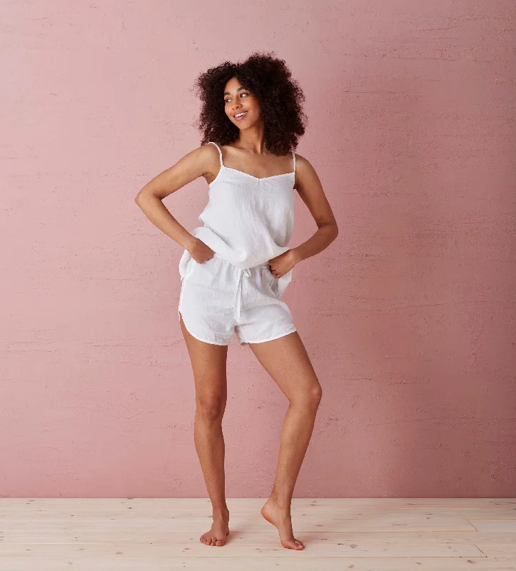 White Harper 100% Linen Pyjama Shorts