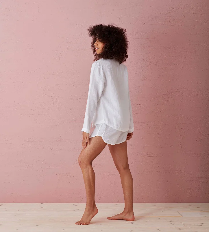 White Harper 100% Linen Pyjama Shorts