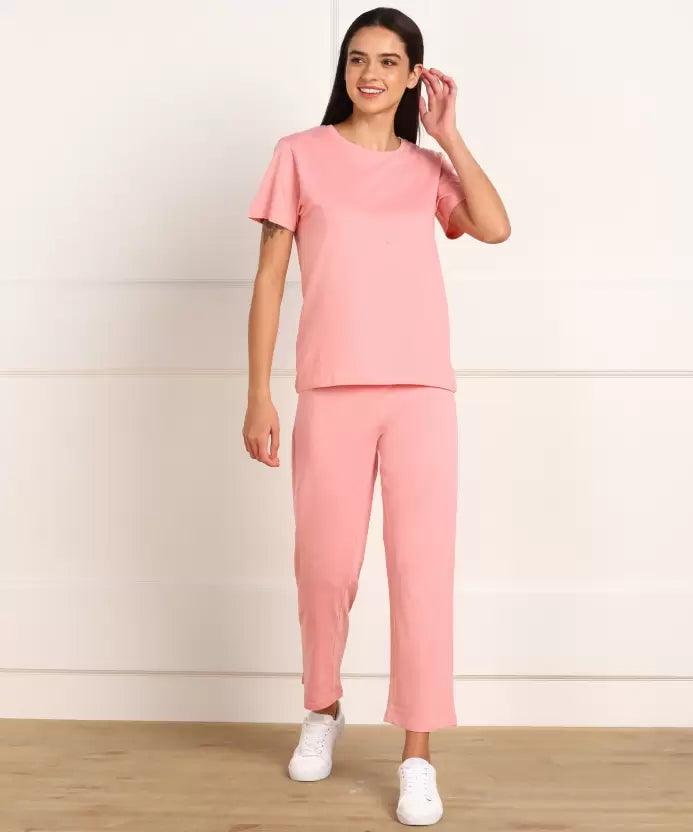 Women T-shirt & Pyjama Set Pure Soft Cotton - Pink