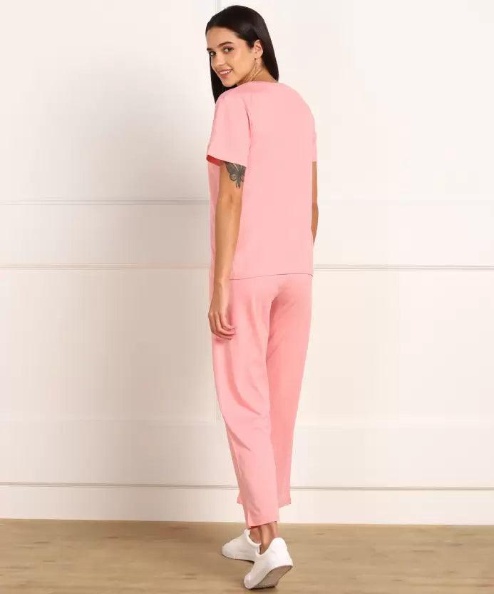 Women T-shirt & Pyjama Set Pure Soft Cotton - Pink