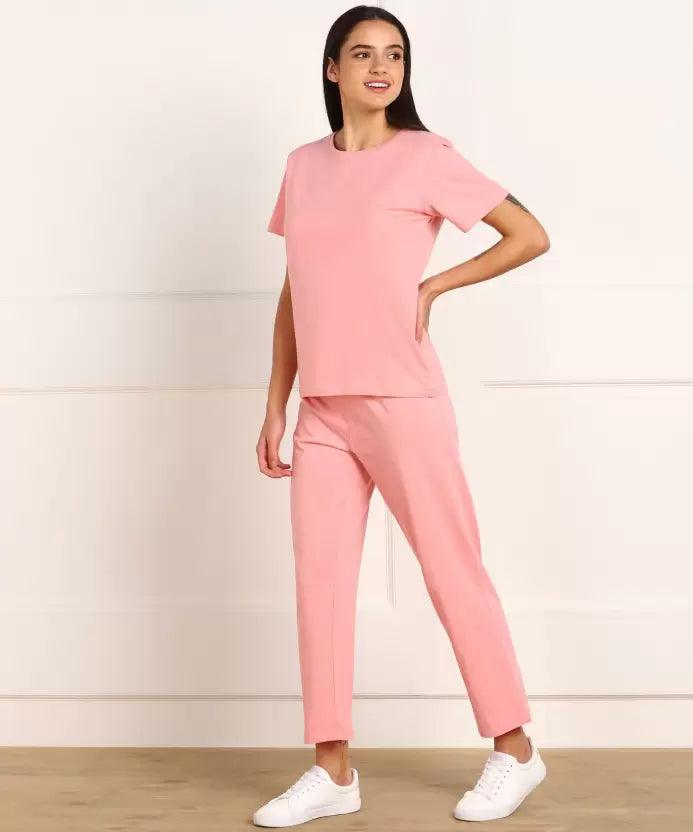 Women T-shirt & Pyjama Set Pure Soft Cotton - Pink