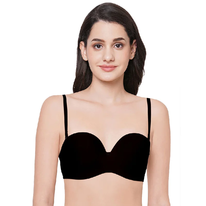 Basic Mold Padded Wired  Half Cup Everyday Wear Strapless Multiway Bra - Black