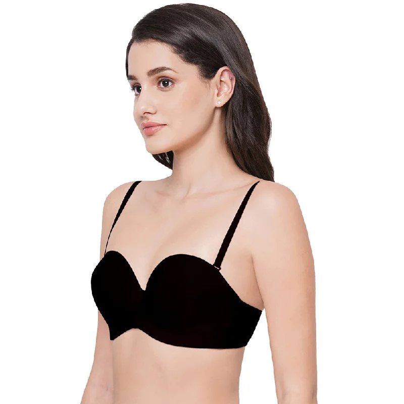 Basic Mold Padded Wired  Half Cup Everyday Wear Strapless Multiway Bra - Black