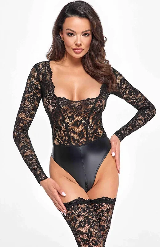 Lace X wet look bodysuit - Make Me Yours