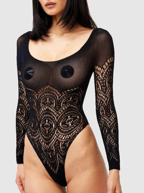 Floral Long Sleeve Bodystocking Teddy