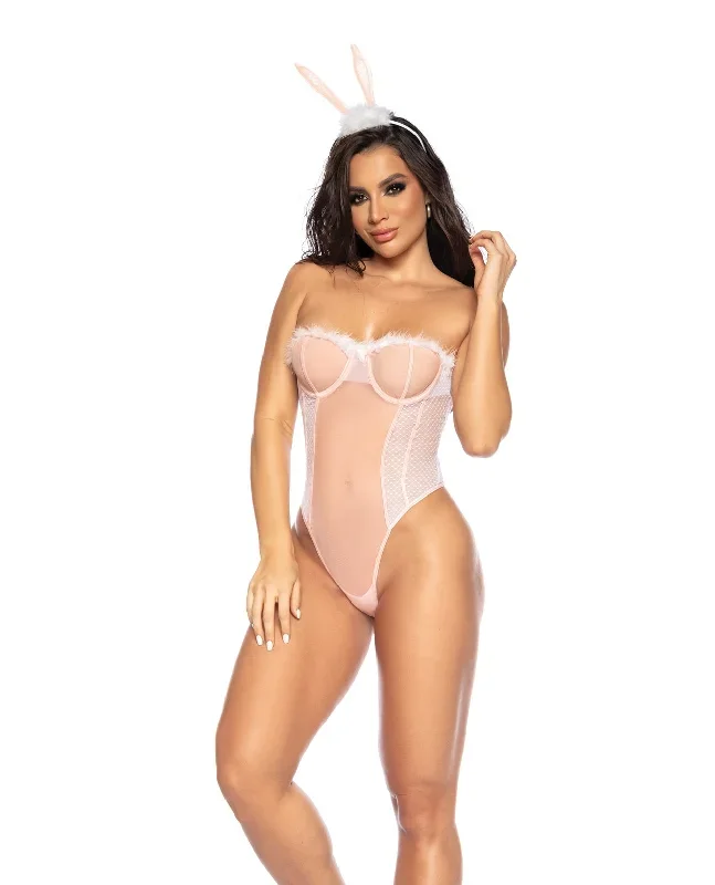 Sexy Bunny Underwire Bodysuit w/Lace Up Back & Head Piece Costume