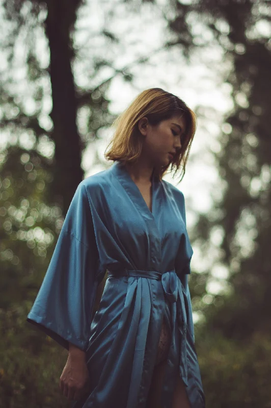 Maxi Silk Robe (Steel Blue)