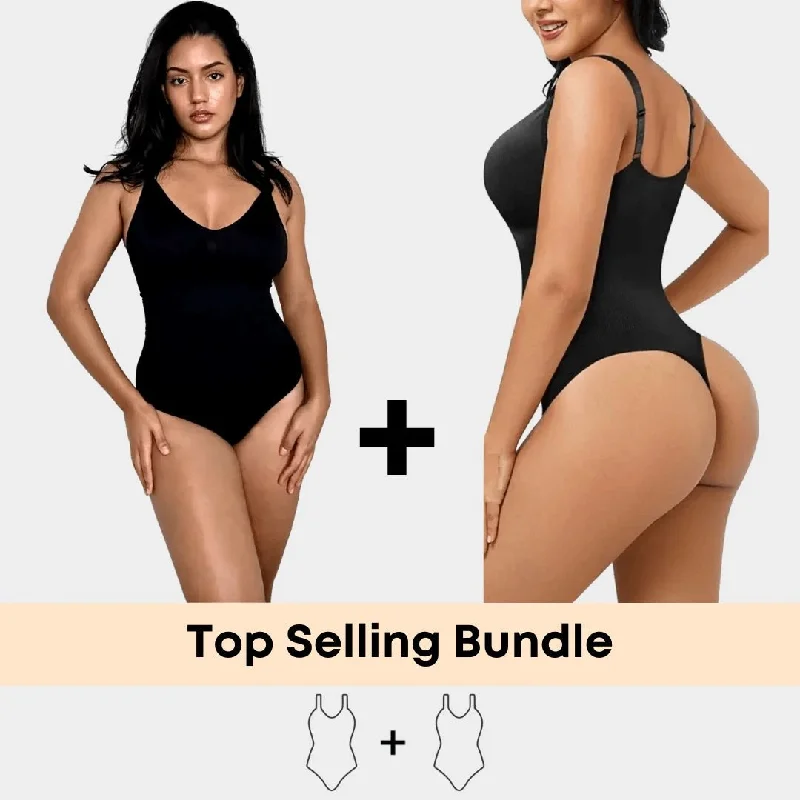 Luxmery Essentials Bundle - 1 Sculpting Bodysuit + 1 Sculpting Thong Bodysuit