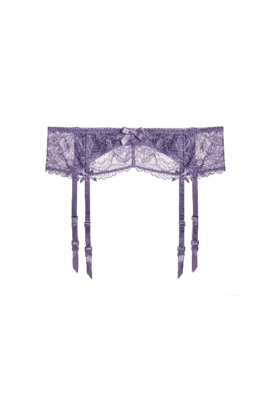 Sexy Purple Floral Lace Trim Garter Lingerie